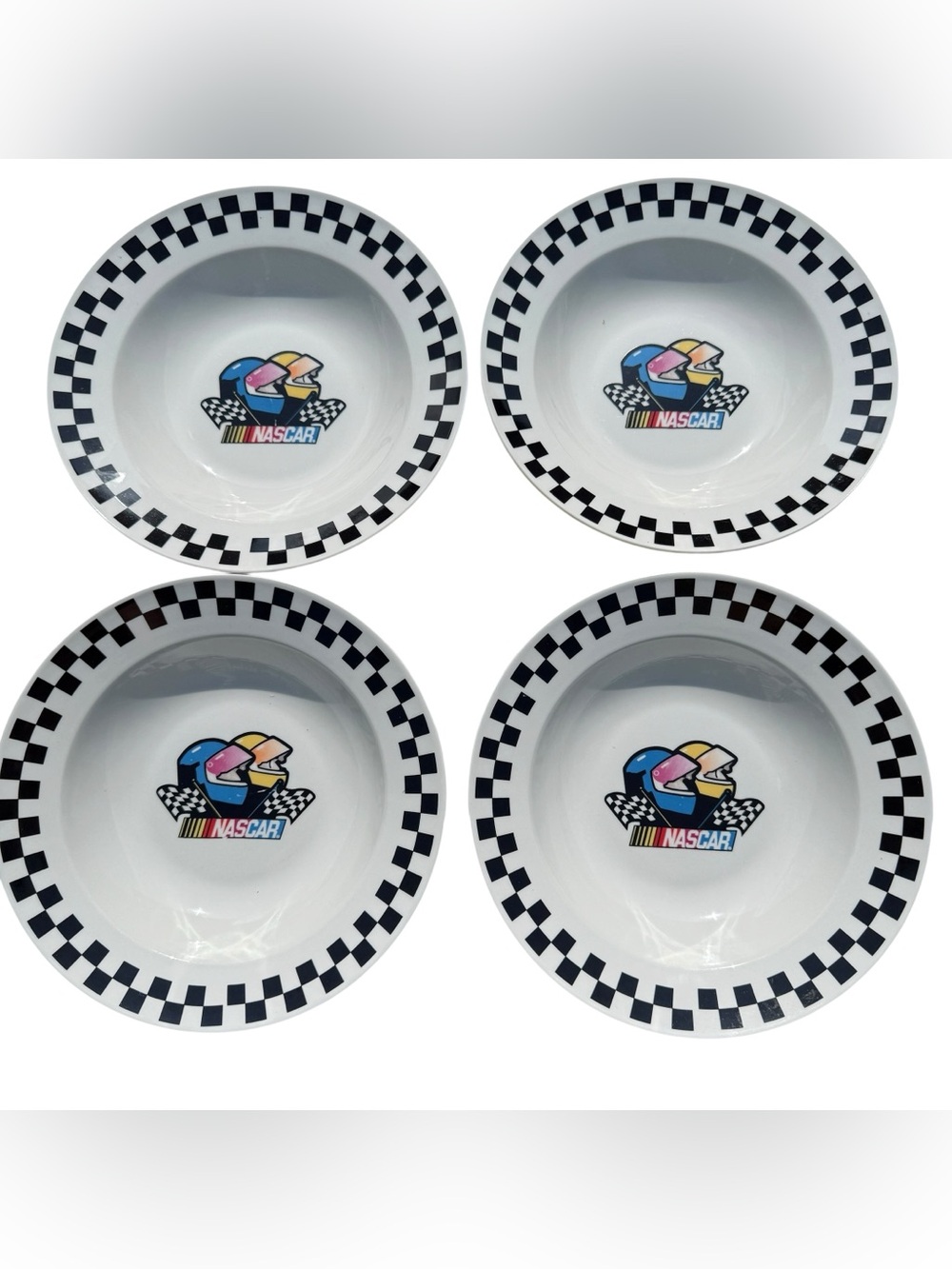 Vintage 2002 NASCAR Bowl Set 4 Gibson Racing Checkered Flag Cereal Bowls Y2K